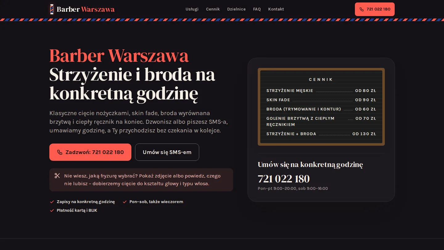 Strona demo: barber shop w mieście Warszawa, domena barber-warszawa.pl