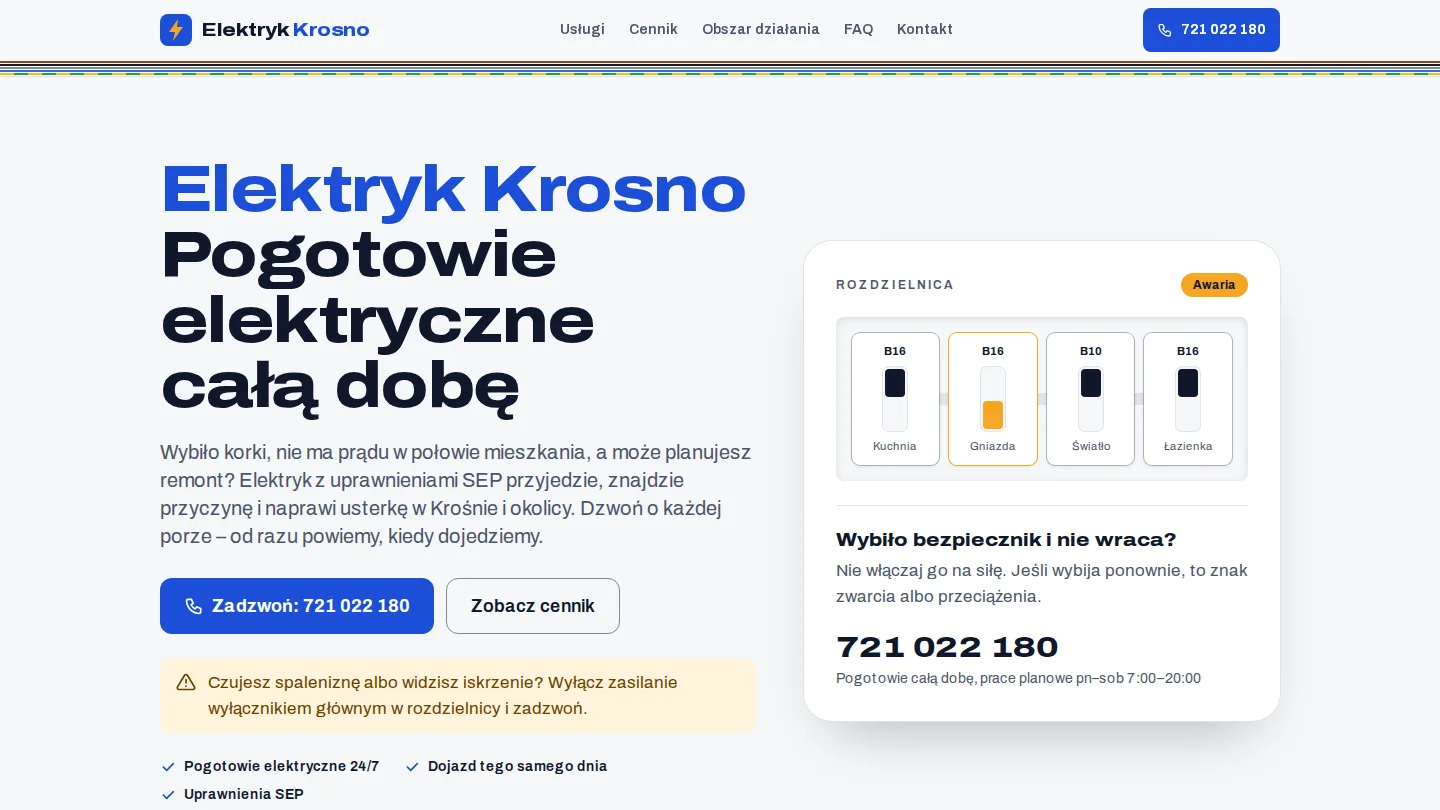 Strona demo: usługi elektryczne w mieście Krosno, domena elektryk-krosno.pl