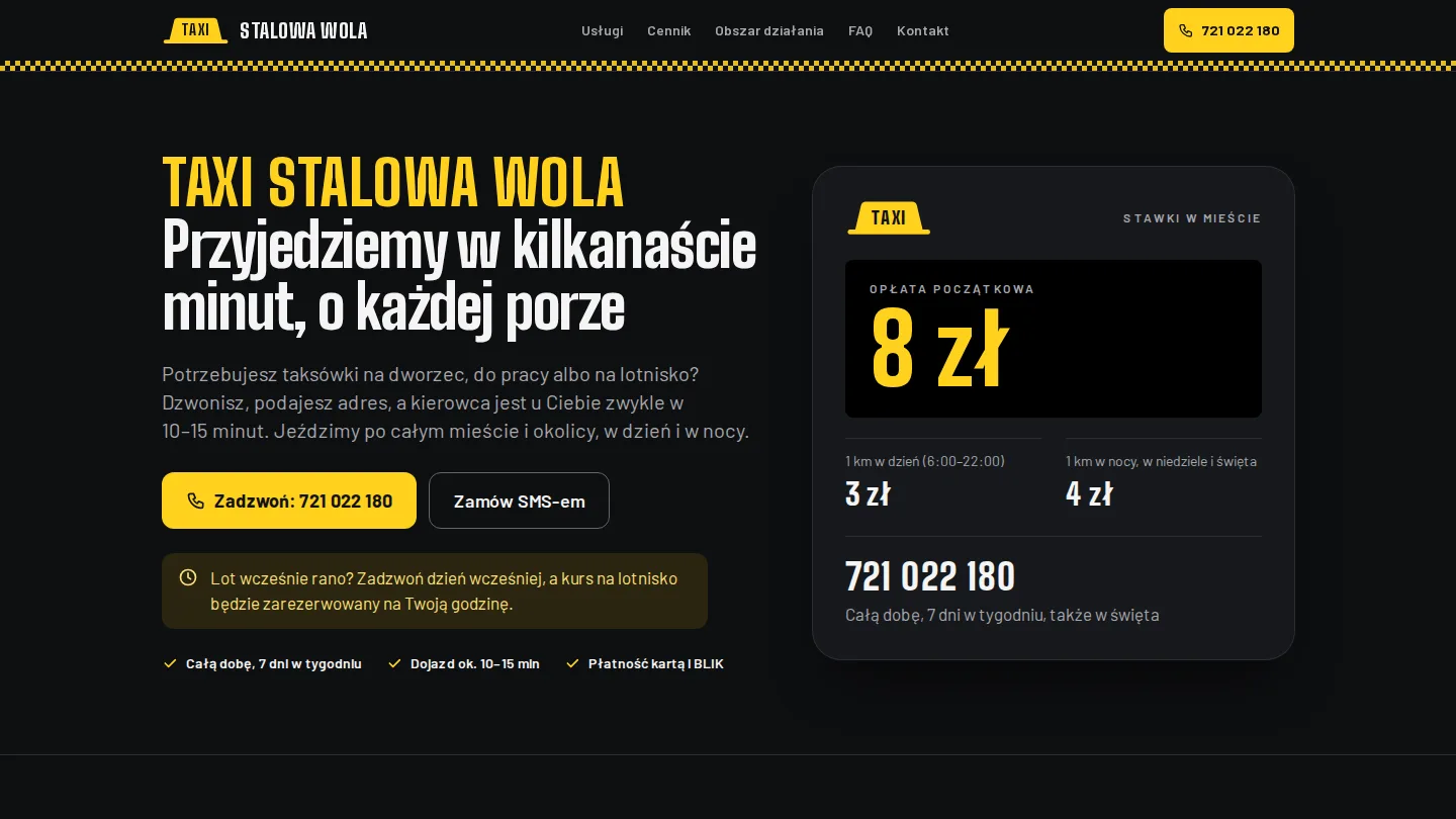 Strona demo: przewóz osób w mieście Stalowa Wola, domena taxi-stalowa-wola.pl