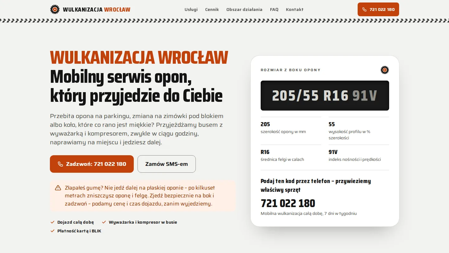 Strona demo: wulkanizacja w mieście Wrocław, domena wulkanizacja-wroclaw.pl